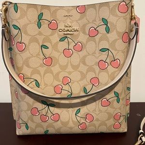 Coach Mollie Bucket Bag In Signature Canvas With Heart Cherry Print